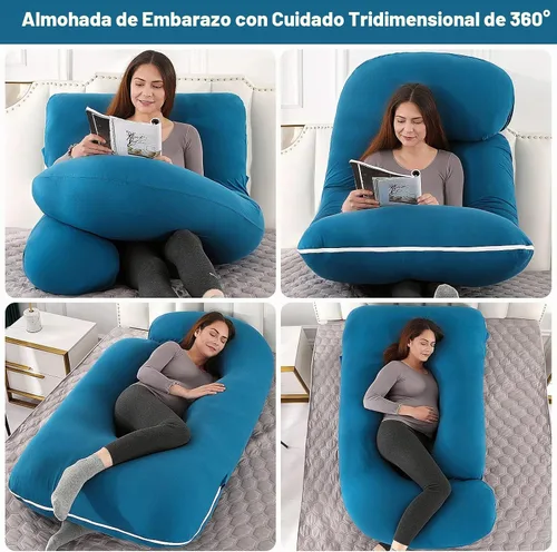 Vista 2 de Elover Almohada de Embarazo Imprescindible para Dormir en Forma de U, Almohada de Maternidad de Cuerpo Completo con Funda Refrescante Extraíble