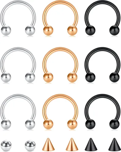 Vista 15 de D.Bella Anillos de herradura para el tabique de nariz de acero quirúrgico 16G 18G 20G Joyería de piercing para nariz, cartílago, hélix, tragus, aro