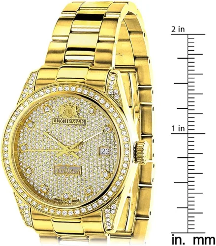 Vista 5 de LUXURMAN Iced Out - Reloj de mujer chapado en oro amarillo con diamantes Tribeca de 15 quilates Amarillo