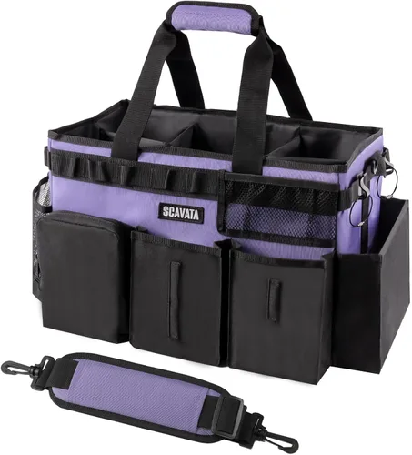 Vista 11 de SCAVATA Bolsa de aseo portátil, organizador de suministros con asa y correas para el hombro para amas de casa, organizador de herramientas