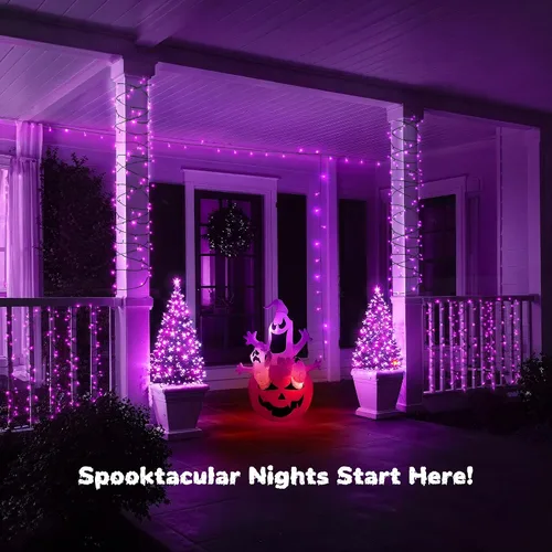 Vista 7 de WBao - Cadena de luces LED para Halloween de 300 luces, 108 pies, luces LED súper brillantes con certificación UL, 8 modos de iluminación