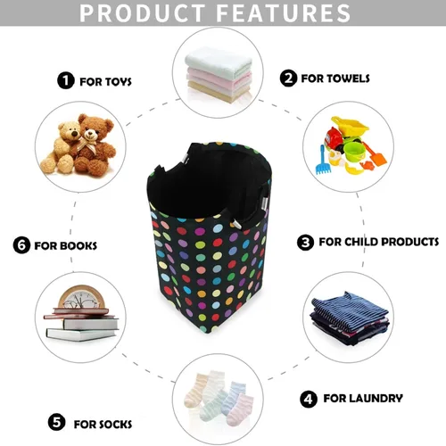 Vista 4 de visesunny Coloful - Cesta de colada grande con asa plegable y duradera, cesta de ropa, bolsa de lavandería, cubo de juguete para baño, dormitorio