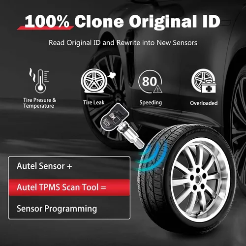 Vista 5 de Autel TPMS Sensor MaxiTPMS Autel MX Sensor 4 piezas Sensor universal de neumáticos de doble frecuencia 315MHz/433MHz Sensor TPMS de tallo de goma