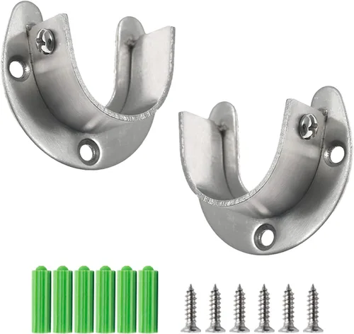 Vista 10 de 2 piezas de enchufe de varilla de acero inoxidable resistente, soporte para armario, soporte de barra de brida, soportes de extremo de barra
