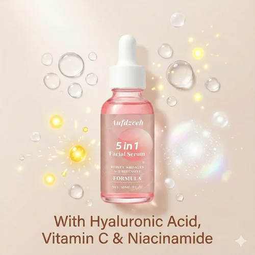 Vista 6 de Suero facial hidratante 5 en 1 con vitamina C, ácido hialurónico, niacinamida y colágeno, suero facial ligero para una piel hidratante diaria, suave