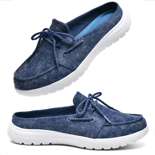 Vista 9 de Buyrew Pantuflas para mujer, cómodas, de lona de punto, con soporte de arco, transpirables, pantuflas de casa