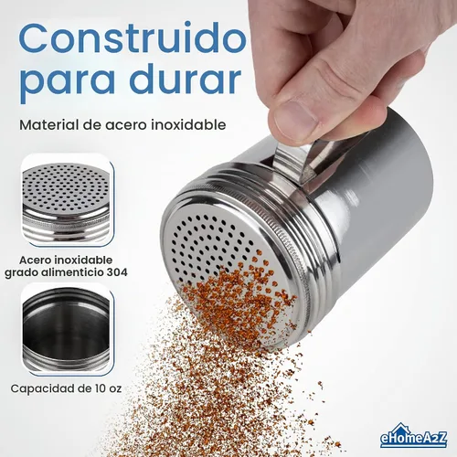 Vista 2 de Espolvoreador de Acero Inoxidable Ideal para Sal, Especias, Azúcar, Harina (1, 10 oz)