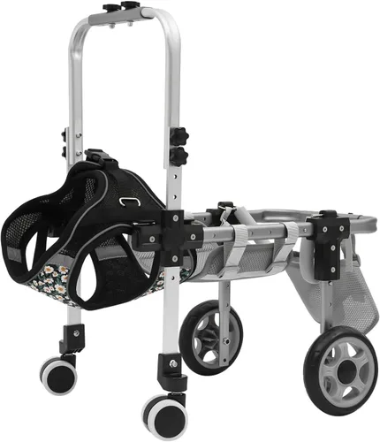 Vista 5 de Silla de ruedas ajustable para patas traseras, cochecito de perro de 4 ruedas con asa, silla de ruedas ligera para mascotas discapacitadas, patas