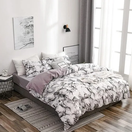 Vista 3 de Juego de 3 piezas de ropa de cama de mármol, funda de edredón de poliéster, juego de funda de edredón para el hogar, dormitorio, hotel, tamaño doble
