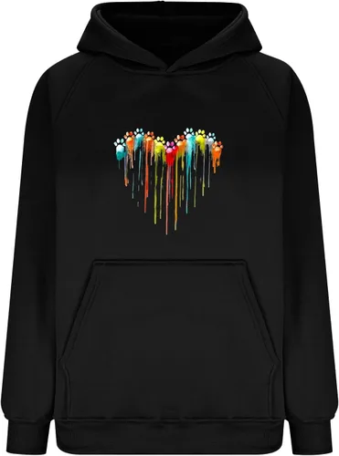 Vista 2 de Sudaderas con capucha con estampado de corazón arcoíris para mujer, sudadera casual con capucha, holgada, de manga larga, con bolsillo