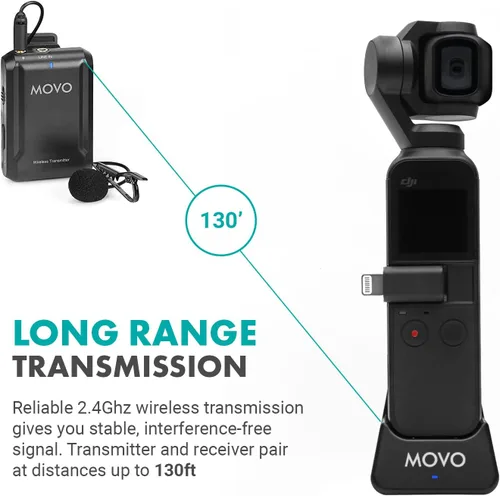 Vista 6 de Movo Edge-OP-Duo - Micrófono de solapa inalámbrico dual para Osmo Pocket 1 y 2, micrófono inalámbrico de solapa con clip, 2 transmisores y receptor