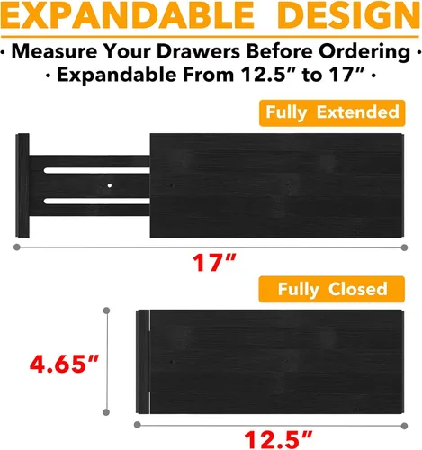 Vista 3 de SpaceAid - Separadores de cajones de bambú para cómoda de 6 piezas, organizadores de cajones ajustables de 4.65" de alto, 12.5"-17" de ancho