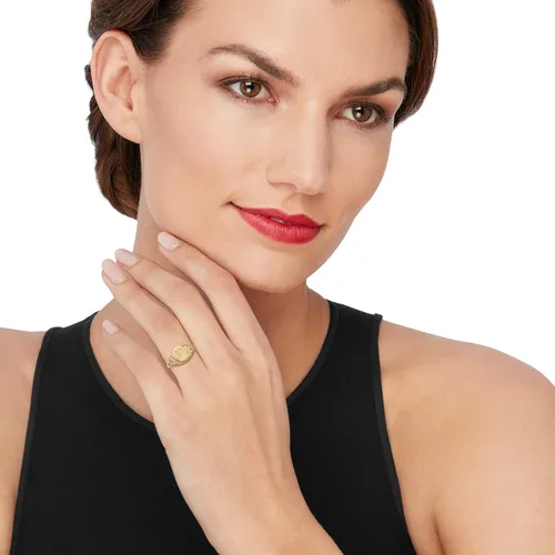 Vista 2 de Ross-Simons 14kt Yellow Gold Personalized Floral Signet Ring