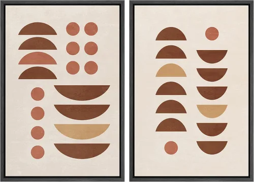 Vista 47 de SIGNFORD Lienzo enmarcado para pared, juego de arte geométrico retro de mediados de siglo, plantas forestales, ilustraciones con formas abstractas