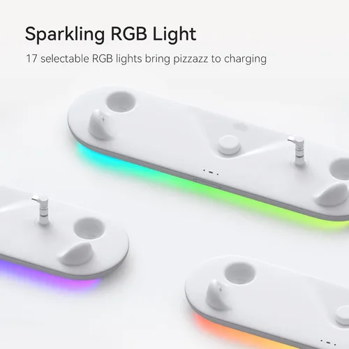 Vista 2 de KIWI design Base de carga compatible con accesorios Quest 2 soporte de carga QC01 RGB VR 17 luces RGB y carga rápida de 25 horas