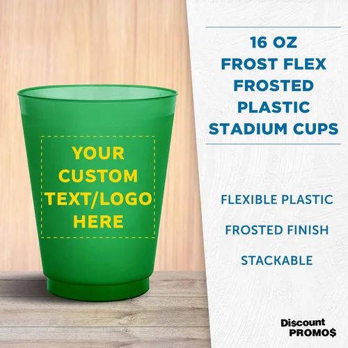 Vista 3 de Vasos de plástico esmerilado personalizados para estadios, paquete de 100, texto promocional, logotipo, 16 onzas, vasos de fiesta reutilizables