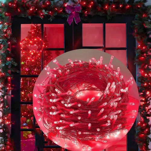 Vista 3 de FULLBELL Tira de luces rojas para interiores, 8 modos de luces de Navidad enchufables para dormitorio, 33 pies, 100 LED al aire libre