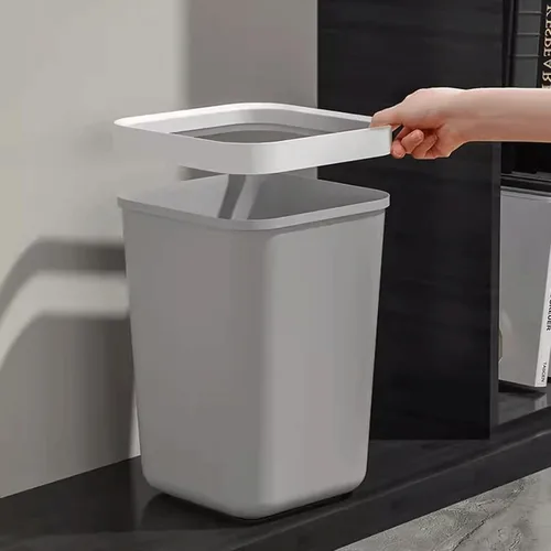 Vista 4 de Waste Bin Kitchen Trash Can Household Toilet Bathroom Simple Lidless Pressure Liviroom Dormitory Large Large Capacity Rubbish Bin/Gris/Medium
