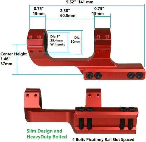 Vista 2 de Construcción premium, aluminio compensado Picatinny Weaver Scope Mounts 30mm/1" con insertos
