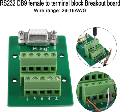 Vista 5 de QIANRENON RS232 DB9 Conector hembra Placa de conexión DB9 hembra a terminal de cableado Adaptador sin soldadura Módulo de bloque de prueba serie