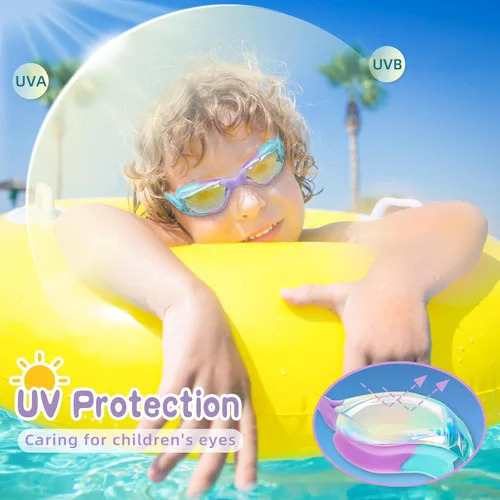 Vista 6 de Freela Gafas de natación para niños, paquete de 2 gafas de natación para niños de 3 a 14 años, gafas de natación para niños y niñas, antivaho
