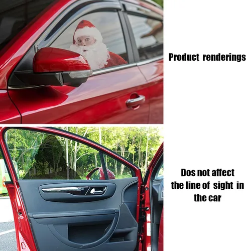 Vista 3 de LOMIMOS 2 calcomanías navideñas para ventana trasera de automóvil, PVC autoadhesivo, Papá Noel sorprendido, calcomanía divertida para vehículo