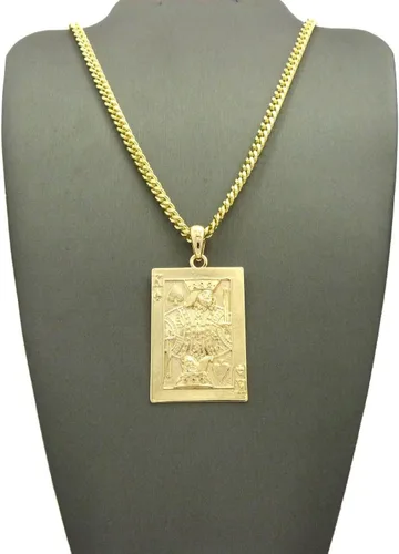 Vista 4 de Collar con colgante de oro para hombre, diseño de rey de espada, 24 pulgadas, cubano, caja y cuerda, collar