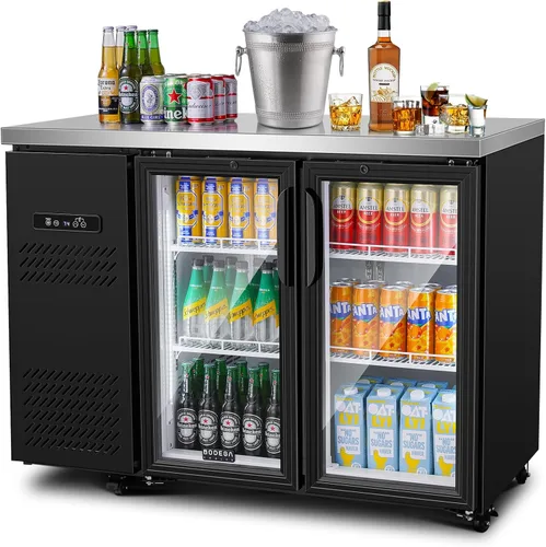 Vista 9 de BODEGACOOLER - Refrigerador comercial para barra trasera con 2 puertas de vidrio, refrigerador de acero inoxidable de altura de mostrador de 12 pies