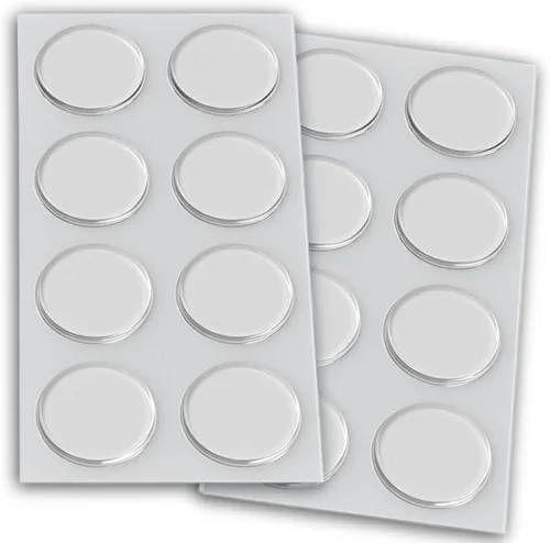 Vista 2 de Topes Adhesivos Redondos Transparentes Grandes – Almohadillas de Goma Autoadhesivas Transparentes para Mesa de Vidrio, Muebles, Laptop, Espejos – 16