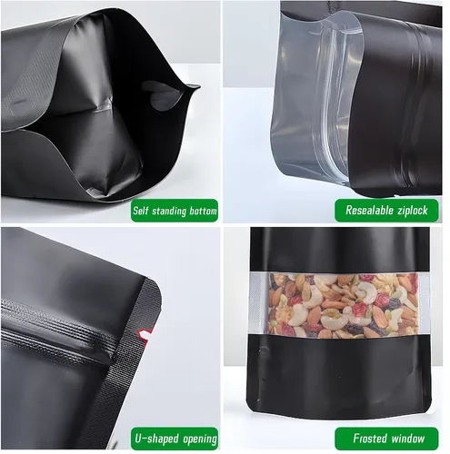 Vista 4 de 100 bolsas a prueba de olores, bolsas de Mylar negras resellables, bolsas Ziplock de 3.9 x 5.9 in Bolsas Mylar con ventana,Bolsas sellables de pie