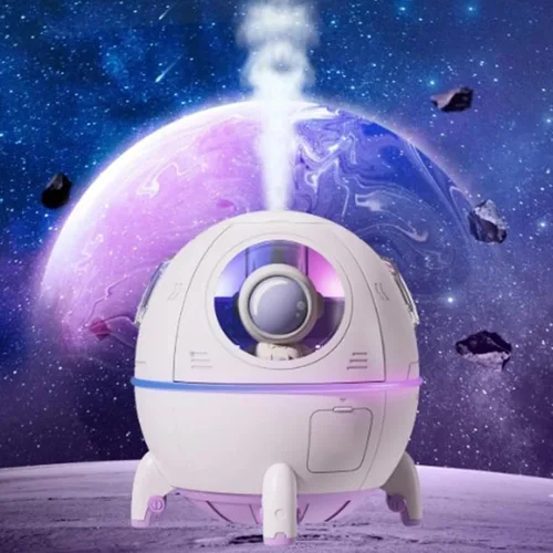 Vista 3 de Humidificador USB para dormitorio, mini humidificador de niebla fría con diseño de nave espacial para escritorio de oficina y automóvil