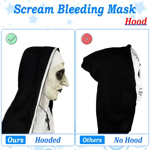 Vista 7 de Máscara de terror de monja 2024, máscara de disfraz de cabeza completa con collar de cruz para fiesta de Halloween