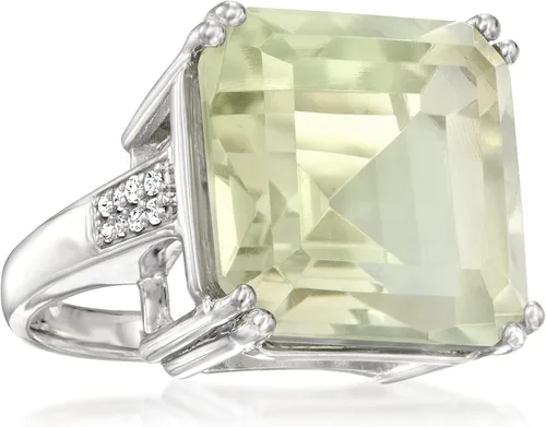 Vista 4 de Ross-Simons 16.00 Carat Prasiolite and .19 ct. t.w. Diamond Ring in Sterling Silver