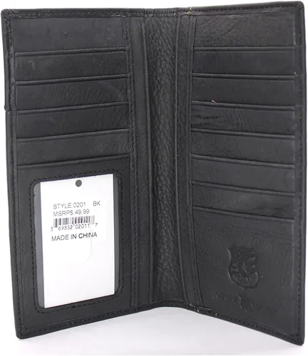 Vista 3 de West Star Texas Billetera de chequera plegable con pelo de vaca o cartera de tela bordada, 0201 Negro Bordado
