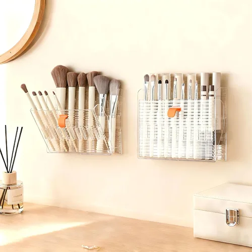 Vista 10 de Organizadores de maquillaje montados en la pared, soporte organizador de delineador de ojos de 16 ranuras, diseño abierto de fácil acceso, estante