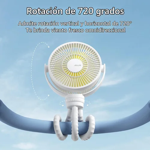 Vista 4 de JISULIFE Mini ventilador de cochecito de 4000 mAh funciona con 4 velocidades, recargable 720° giratorio, clip para asiento de bebé, cuna, carrito