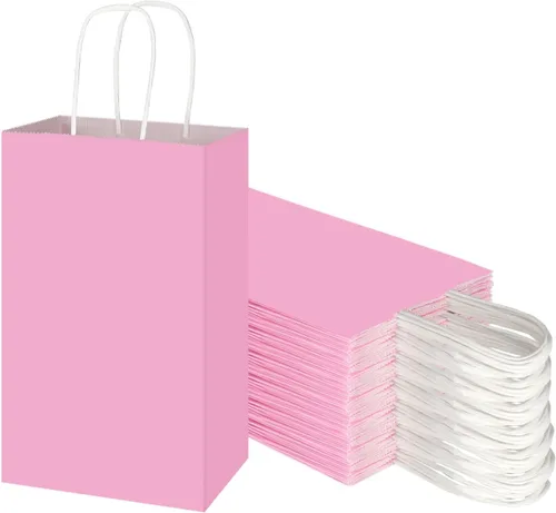 Vista 9 de Toovip Paquete de 50 bolsas pequeñas de papel kraft negro de 5.25 x 3.25 x 8.25 pulgadas con asas a granel, bolsas de regalo para regalos