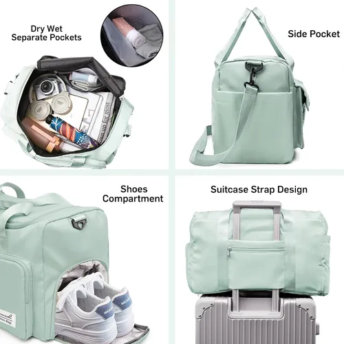 Vista 3 de Suruid Bolsa de gimnasio deportiva con compartimento para zapatos, bolsa de viaje con bolsillo separado seco y húmedo para hombres y mujeres, bolsa
