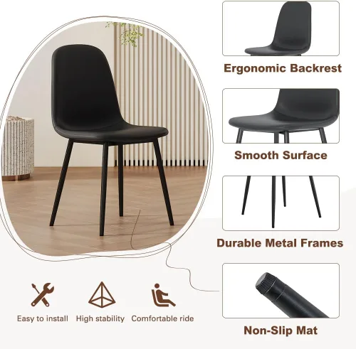 Vista 8 de FURNITO Juego de mesa de comedor de madera para 4, mesa extensible redonda a ovalada de 42 a 54 pulgadas con 4 sillas de tela, juego de comedor 4