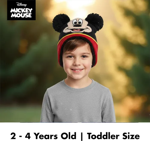 Vista 5 de Disney Conjunto de gorro y manoplas de invierno para niños, gorro de Mickey Mouse para niños de 2 a 4 años Negro