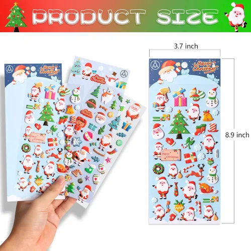 Vista 2 de Calcomanías hinchadas de Navidad para niños, 302 calcomanías 3D de Navidad para álbumes de recortes, diario de teléfono, incluyendo Papá Noel, árbol