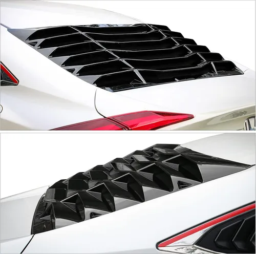 Vista 3 de IKON MOTORSPORTS, Rejillas de ventana trasera compatibles con Honda Civic Sedan 2016-2021, estilo IKON color negro brillante, cubierta solar ABS
