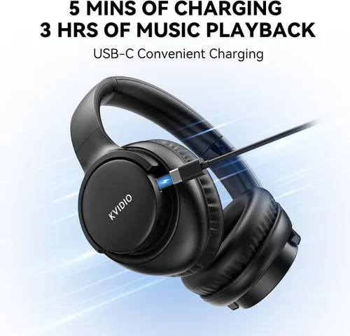 Vista 8 de KVIDIO Auriculares Bluetooth, auriculares inalámbricos con micrófono, tiempo de funcionamiento de 65 horas, auriculares sobre la oreja