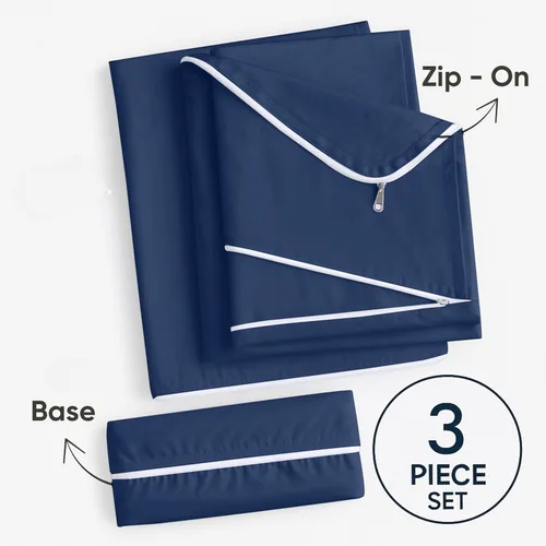 Vista 2 de Twin Zip Sheet 39x75-3 Piece Full Size Zipper Fitted Sheet - 1 Base & 2 Top Sheet - 1200TC 100% Cotton Breathable & Cooling - Fits 15" Deep Pockets