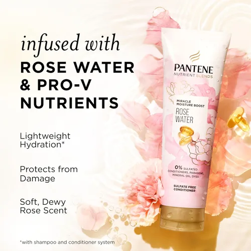 Vista 2 de Pantene Nutrient Blends Miracle Moisture Boost - Champú y acondicionador de agua de rosas, paquete doble para cabello seco, sin sulfatos