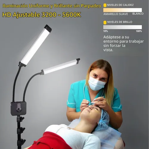 Vista 2 de CENOZ - Lámpara de pestañas para extensiones de pestañas, 5800 lúmenes, luz esteticista para extensiones de pestañas con soporte de trípode