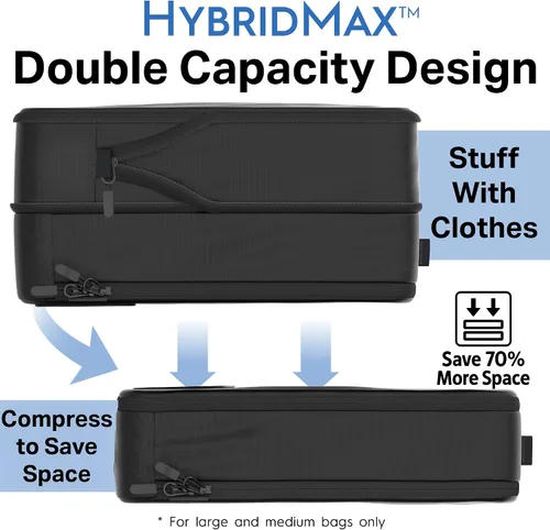 Vista 3 de Cubos y bolsas de embalaje de compresión de lujo de 4 piezas para viajes, maximiza el espacio en el equipaje con diseño HybridMax de doble