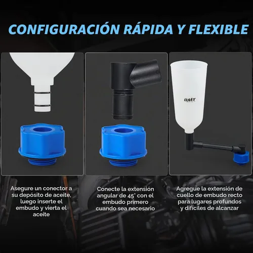 Vista 4 de OMT - Juego de embudo de aceite para motor, kit de llenado sin derrames de 2 cuartos de galón, 8 adaptadores