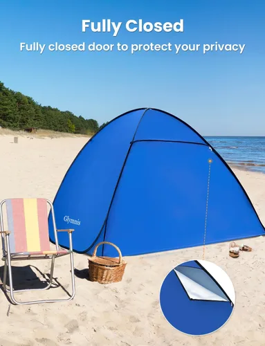 Vista 4 de Glymnis Tienda de campaña de playa desplegable para 1-4 personas, refugio solar UPF 50+ con cremallera para puerta, portátil, fácil de poner