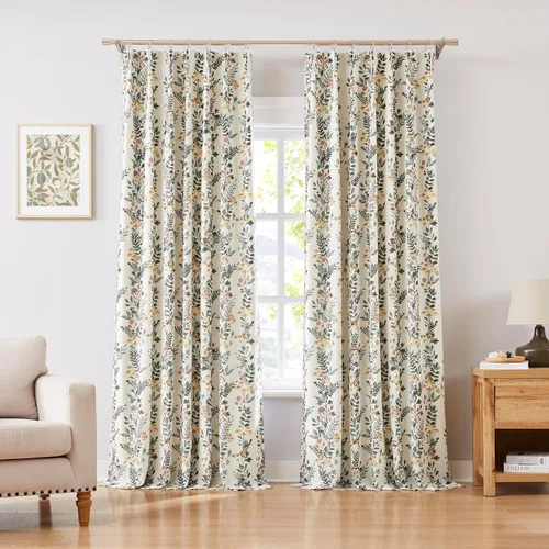 Vista 10 de Kayne Studio Paneles de cortina 100% opaca azul gris con estampado de hojas botánicas, cortinas florales de estilo granja para sala de estar y Azul